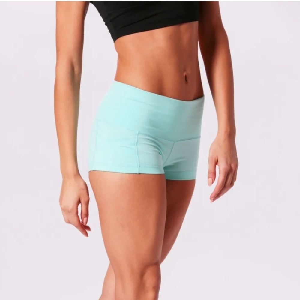 POPFLEX High-Waist Aqua Athletic Shorts with Pockets - Picture 3 of 3